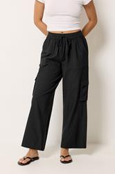 PixieGirl Petite Women's Black Cargo Wide Leg Trousers | PixieGirl 1