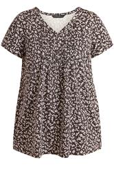 EVANS Plus Size Chocolate Brown Print Cotton Henley Top | Evans 5