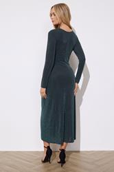 M&Co Teal Green Metallic Twist Front Midi Dress | M&Co 2