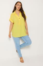 YOURS Plus Size Yellow Button Half Placket Blouse | Yours Clothing 1