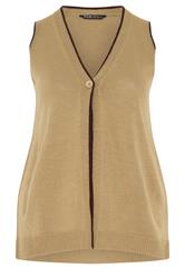 YOURS Plus Size Natural Brown Contrast Trim Knitted Waistcoat | Yours Clothing 5