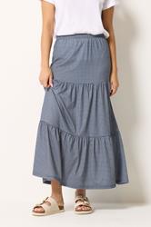 M&Co Petite Blue Gingham Tiered Maxi Skirt | M&Co 3