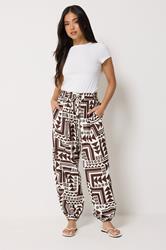 PixieGirl Petite Women's Brown Abstract Harem Trousers | PixieGirl 3