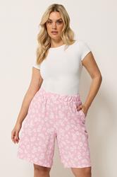 YOURS Plus Size Pink Daisy Shorts | Yours Clothing 3
