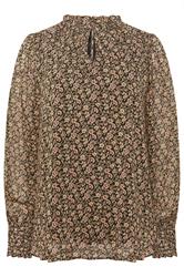 M&Co blusa marrón con flores y lazo en el cuello 