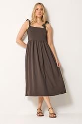 LTS Tall Women's Chocolate Brown Tie Detail Midi Sundress | Long Tall Sally 3