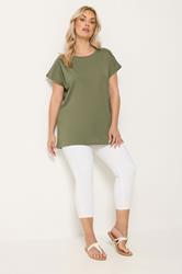 YOURS Plus Size Khaki Green Trim Detail T-Shirt | Yours Clothing 1