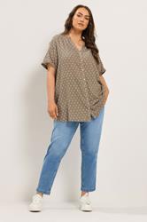 YOURS Curve Mocha Brown Notch Neck Dobby Blouse | Yours Clothing 1