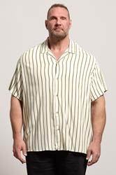 JACK & JONES Big & Tall Olive Green Stripe Resort Shirt | BadRhino 1