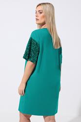 LIMITED COLLECTION Plus Size Green Sequin Sleeve Mini Dress | Yours Clothing 2