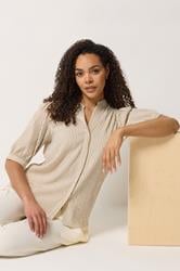M&Co Brown Stripe Textured Puff Sleeve Shirt | M&Co 3