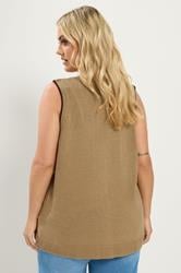 YOURS Plus Size Natural Brown Contrast Trim Knitted Waistcoat | Yours Clothing 2