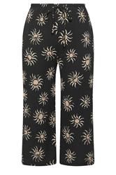 YOURS Plus Size Black Sun Print Cropped Wide Leg Trousers | Yours Clothing 5