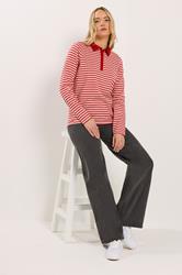 LTS Tall Women's Red and Pink Stripe Polo Cotton T-Shirt | Long Tall Sally 2