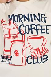 PixieGirl Petite Women's Cream 'Morning Coffee Club' Cotton Oversized T-Shirt | PixieGirl 5