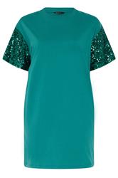 LIMITED COLLECTION Plus Size Green Sequin Sleeve Mini Dress | Yours Clothing 5
