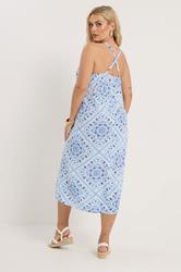 YOURS Plus Size Blue Tile Print Throw On Maxi Dress | Yours Clothing 4
