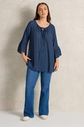 EVANS Plus Size Navy Blue Crochet Detail Tie Neck Blouse | Evans  2