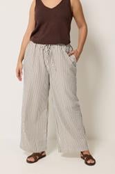 YOURS Plus Size Chocolate Brown Stripe Trousers | Yours Clothing 1