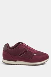 Burgundy Red Side Stripe Lace Up Trainer In Wide EEE Fit | Yours Clothing 2