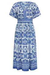 M&Co Blue & White Tile Print Midi Dress | M&Co 5