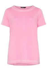 YOURS Curve Pink Embroidered Cold Shoulder T-Shirt