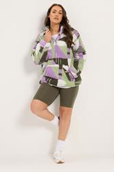 YOURS Plus Size Green & Purple Abstract Quarter Zip Fleece | Yours Clothing 1