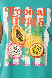 YOURS Plus Size Teal Blue 'Tropical Treats' Beaded T-Shirt | Yours Clothing 4