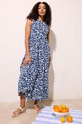 M&Co Navy Blue Abstract Print Cotton Tiered Maxi Dress | M&Co 3