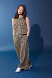 PixieGirl Petite Women's Brown Gingham Wide Leg Trousers | PixieGirl 1
