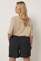 YOURS Plus Size Black Ladder Detail Shorts | Yours Clothing 2