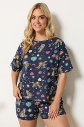 YOURS Plus Size Navy Blue Celestial Short Sleeve Pyjama Set | Yours Clothing 3