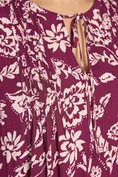 EVANS Plus Size Berry Red Floral Pintuck Tie Neck Blouse | Evans 5