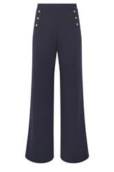 LTS Tall Navy Blue Military Button Detail Wide Leg Trousers | Long Tall Sally 5