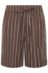 M&Co Chocolate Brown Striped Linen Shorts | M&Co 5