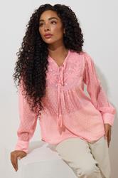 M&Co Petite Blush Pink Floral Embroidered Tie Neck Blouse | M&Co 3