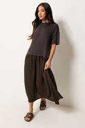 PixieGirl Petite Women's Chocolate Brown Drop Waist Maxi Dress | PixieGirl 1