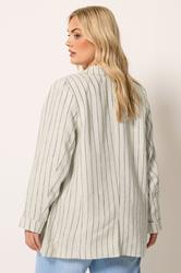 YOURS Plus Size Beige Brown Stripe Tailored Linen Blazer | Yours Clothing 2