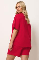YOURS Plus Size Red T-Shirt & Short Sweat Set | Yours Clothing 2