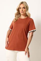 YOURS Plus Size Burnt Orange Metallic Crochet Trim T-Shirt | Yours Clothing 3