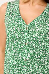 M&Co Green Floral Print Cotton Button Vest Top | M&Co 4
