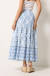 M&Co Blue Tile Print Tiered Maxi Skirt | M&Co 2