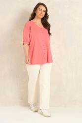 EVANS Plus Size Coral Pink Short Sleeve Cotton Top | Evans 1