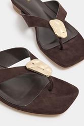 LTS Chocolate Brown Hammered Low Heel Sandals In Standard Fit | Long Tall Sally 5