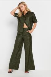 PixieGirl Petite Women's Khaki Green Sequin Embellished Short Sleeve Shirt | PixieGirl 2