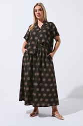 LIMITED COLLECTION Plus Size Dark Brown Sun Print Linen Maxi Skirt | Yours Clothing 3