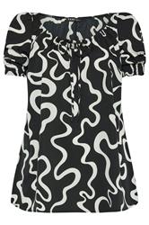 YOURS Plus Size Black Abstract Print Tie Front Blouse | Yours Clothing 5