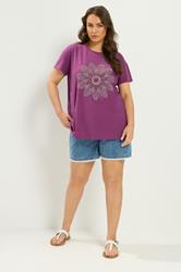 YOURS Plus Size Purple Beaded Daisy T-Shirt | Yours Clothing 1