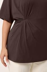 YOURS Plus Size Chocolate Brown Twist Front T-Shirt | Yours Clothing 4