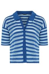 LIMITED COLLECTION Plus Size Blue Stripe Knitted Shirt | Yours Clothing 6